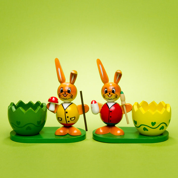 SIKORA OD08 Osterdeko Holz Eierbecher mit Osterhasen Figuren im 2er Set