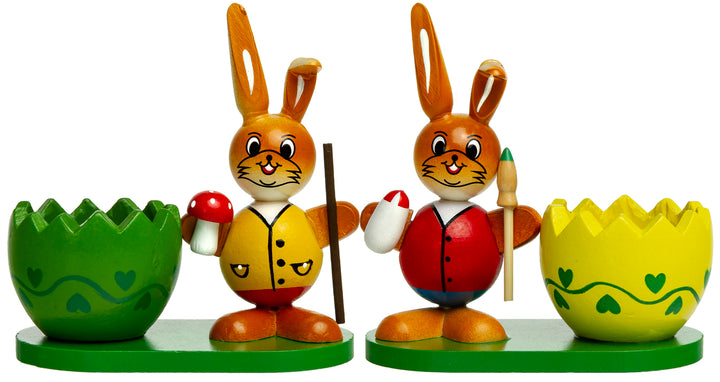 SIKORA OD08 Osterdeko Holz Eierbecher mit Osterhasen Figuren im 2er Set