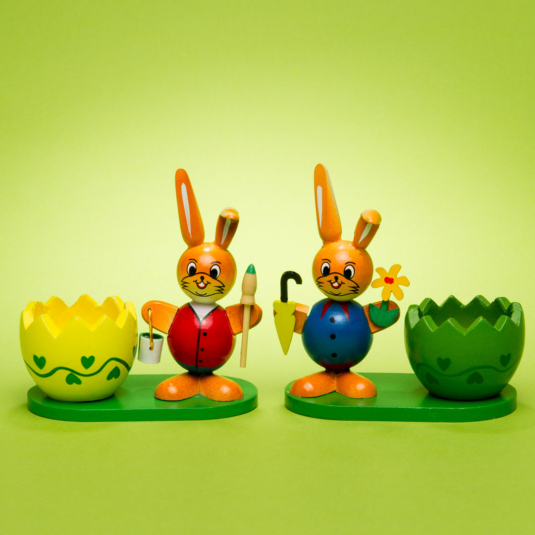 SIKORA OD08 Osterdeko Holz Eierbecher mit Osterhasen Figuren im 2er Set