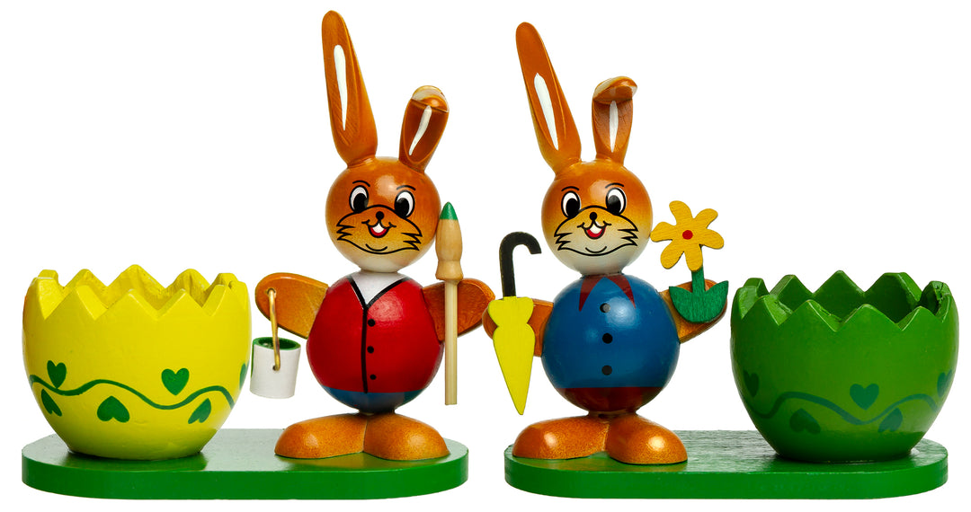 SIKORA OD08 Osterdeko Holz Eierbecher mit Osterhasen Figuren im 2er Set