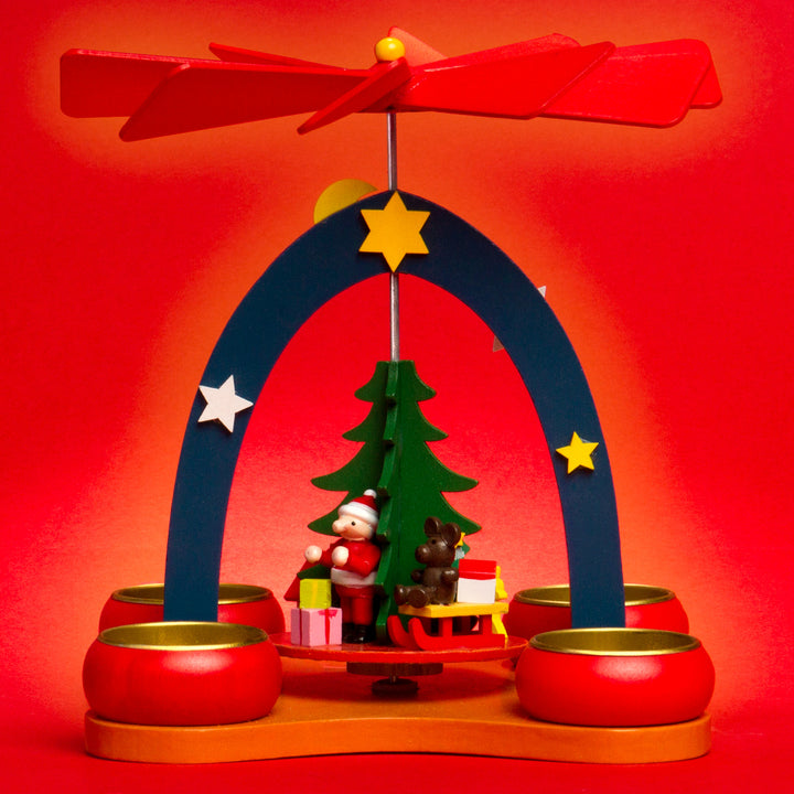 SIKORA P26 kleine bunte Teelicht Holz Weihnachtspyramide H:19cm