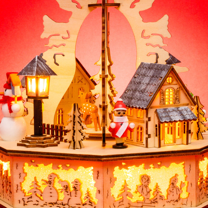 SIKORA P33 LED Holz Weihnachtspyramide mit elektrischem Antrieb und beleuchteten Kerzen und Sockel Pyramide Weihnachten Deko