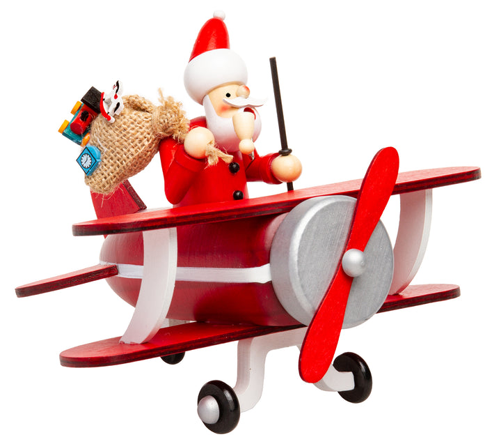 SIKORA Holz Räuchermännchen im Doppeldecker Flugzeug Räucherfigur Deko Weihnachtsfigur - RM-A01-FLIEGER