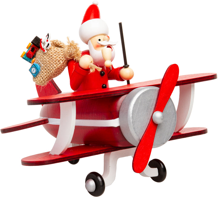 SIKORA Holz Räuchermännchen im Doppeldecker Flugzeug Räucherfigur Deko Weihnachtsfigur - RM-A01-FLIEGER