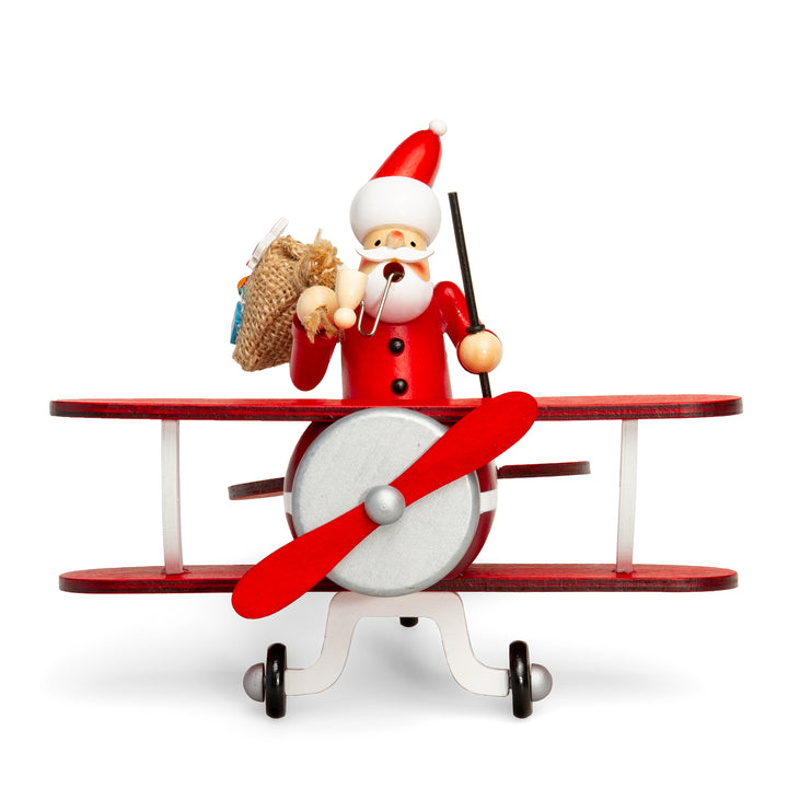 SIKORA Holz Räuchermännchen im Doppeldecker Flugzeug Räucherfigur Deko Weihnachtsfigur - RM-A01-FLIEGER