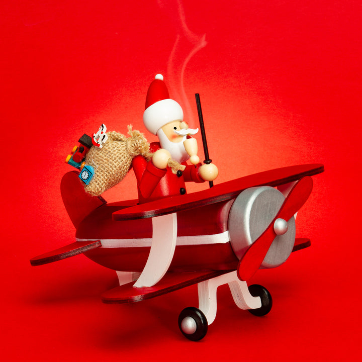SIKORA Holz Räuchermännchen im Doppeldecker Flugzeug Räucherfigur Deko Weihnachtsfigur - RM-A01-FLIEGER
