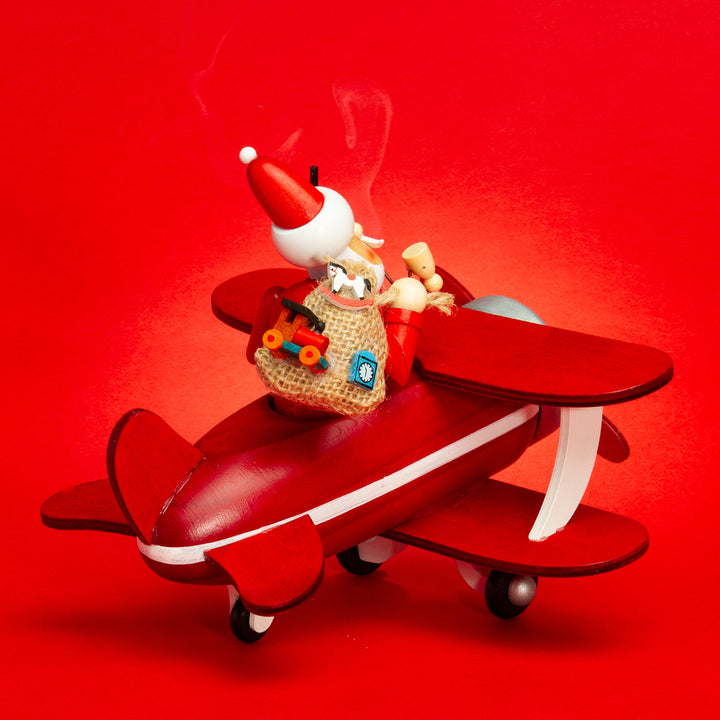 SIKORA Holz Räuchermännchen im Doppeldecker Flugzeug Räucherfigur Deko Weihnachtsfigur - RM-A01-FLIEGER