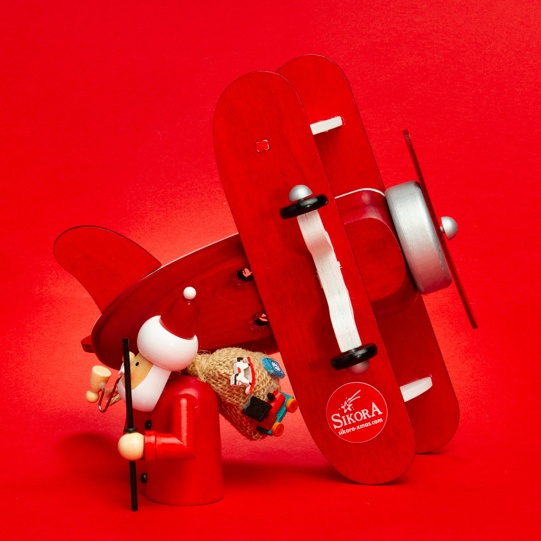 SIKORA Holz Räuchermännchen im Doppeldecker Flugzeug Räucherfigur Deko Weihnachtsfigur - RM-A01-FLIEGER