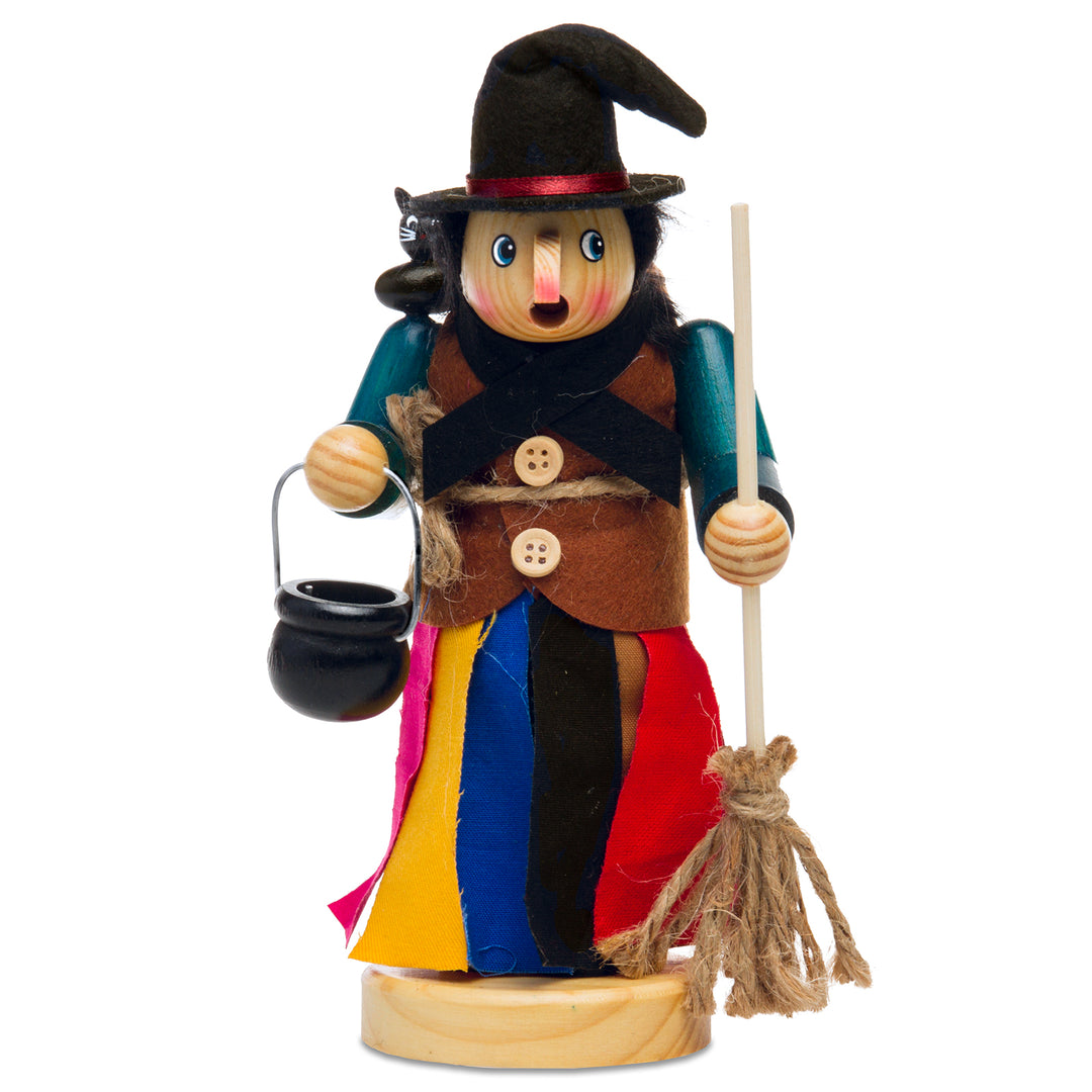SIKORA Holz Räuchermännchen Hexe mit Katze und Besen Weihnachtsfigur Deko Räucherfigur H: 21.5 cm - RM-H