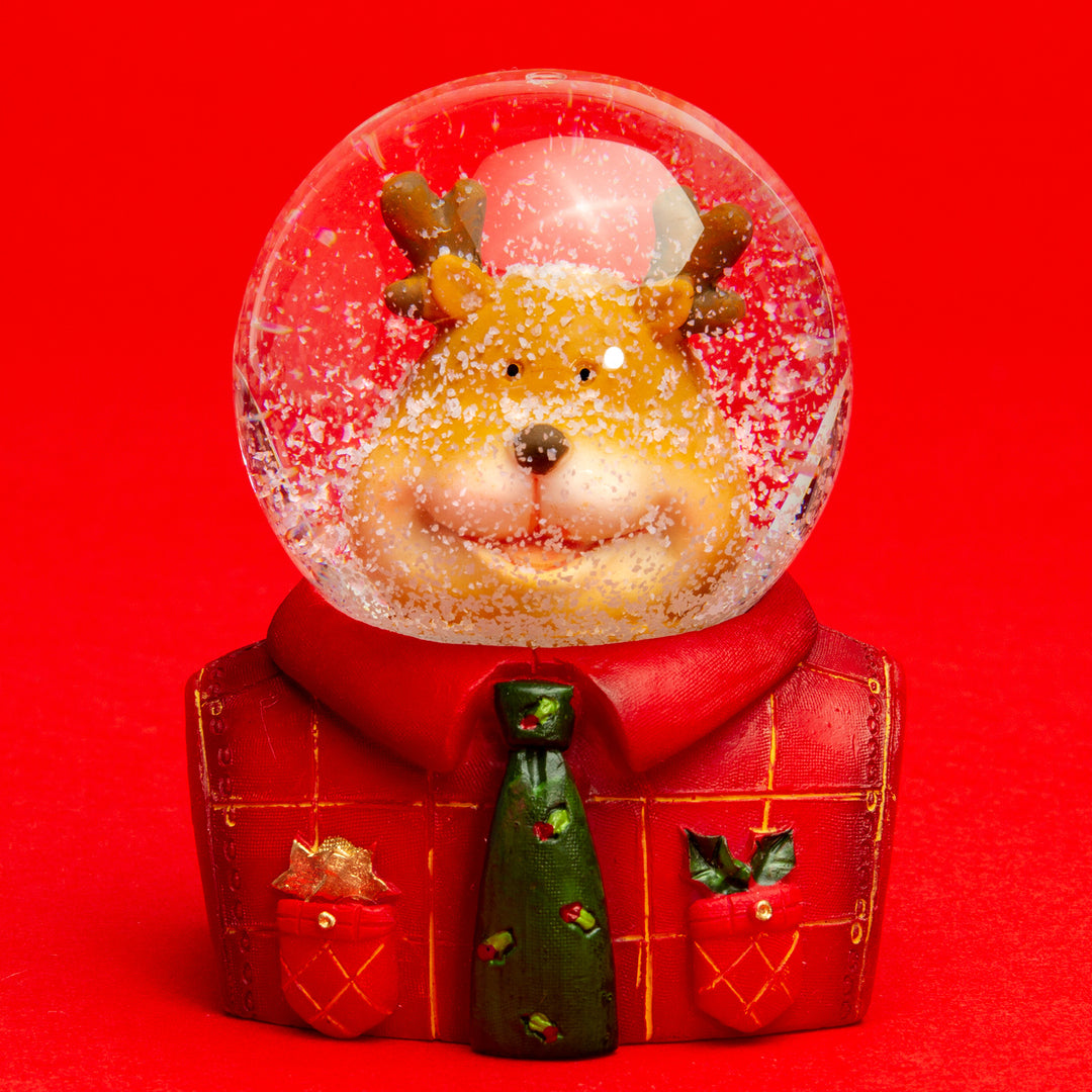 SIKORA SK15 Mittelgroße Glas Deko Schneekugel Elch mit Krawatte D:55mm
