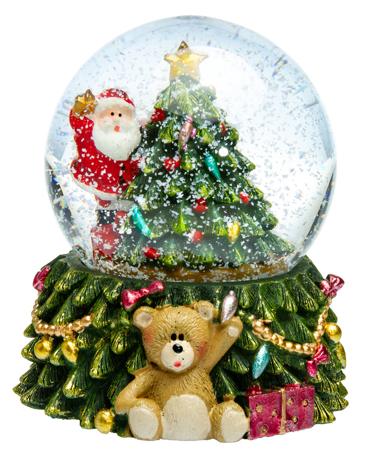 SIKORA SK11 Mittelgroße Glas Schneekugel mit bunter LED Beleuchtung Weihnachtsmann mit Stern auf dem Weihnachtsbaum D: 65mm