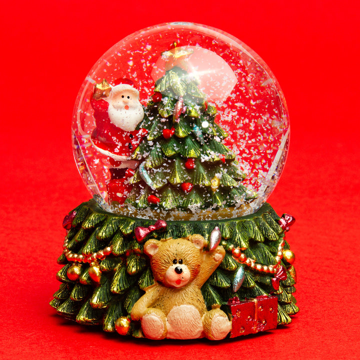 SIKORA SK11 Mittelgroße Glas Schneekugel mit bunter LED Beleuchtung Weihnachtsmann mit Stern auf dem Weihnachtsbaum D: 65mm