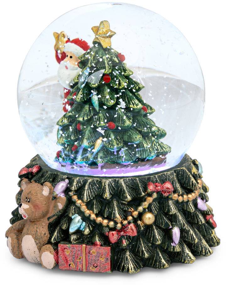 SIKORA SK11 Mittelgroße Glas Schneekugel mit bunter LED Beleuchtung Weihnachtsmann mit Stern auf dem Weihnachtsbaum D: 65mm