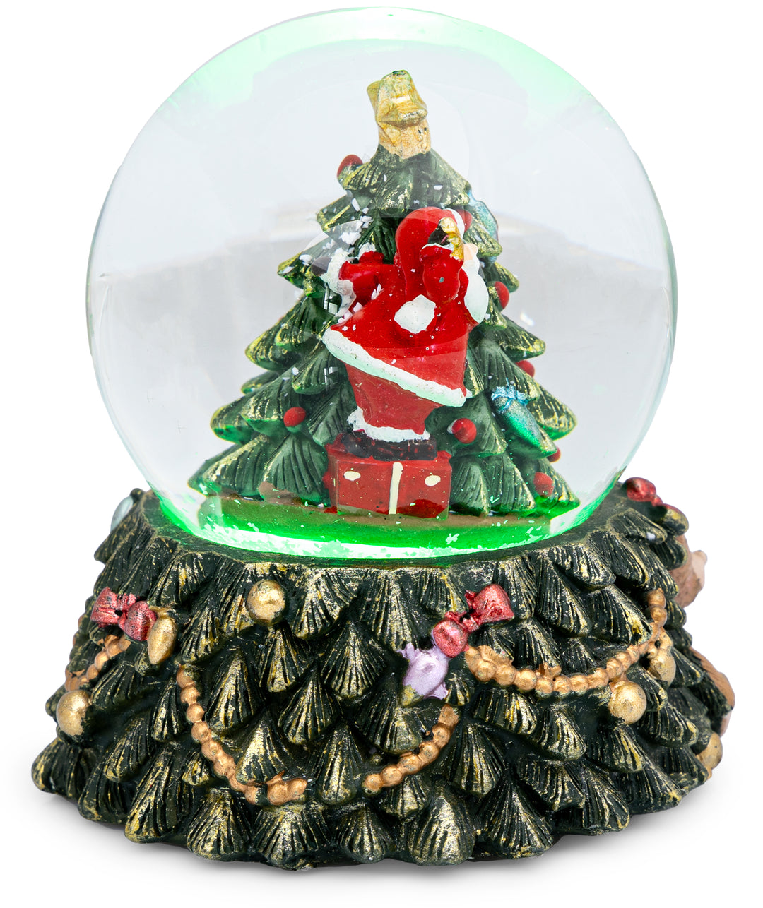 SIKORA SK11 Mittelgroße Glas Schneekugel mit bunter LED Beleuchtung Weihnachtsmann mit Stern auf dem Weihnachtsbaum D: 65mm