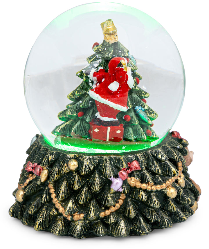 SIKORA SK11 Mittelgroße Glas Schneekugel mit bunter LED Beleuchtung Weihnachtsmann mit Stern auf dem Weihnachtsbaum D: 65mm