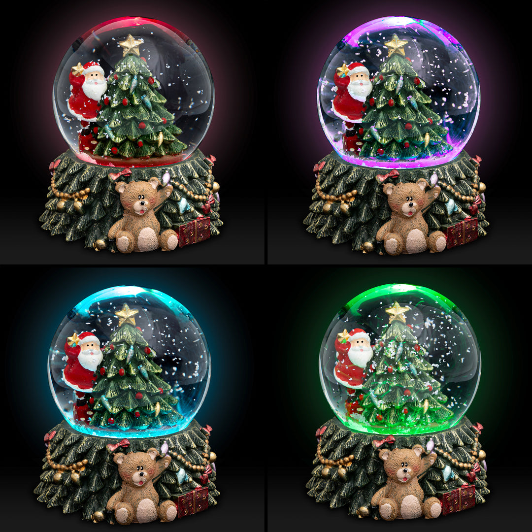 SIKORA SK11 Mittelgroße Glas Schneekugel mit bunter LED Beleuchtung Weihnachtsmann mit Stern auf dem Weihnachtsbaum D: 65mm