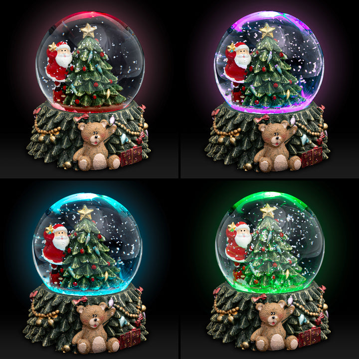 SIKORA SK11 Mittelgroße Glas Schneekugel mit bunter LED Beleuchtung Weihnachtsmann mit Stern auf dem Weihnachtsbaum D: 65mm